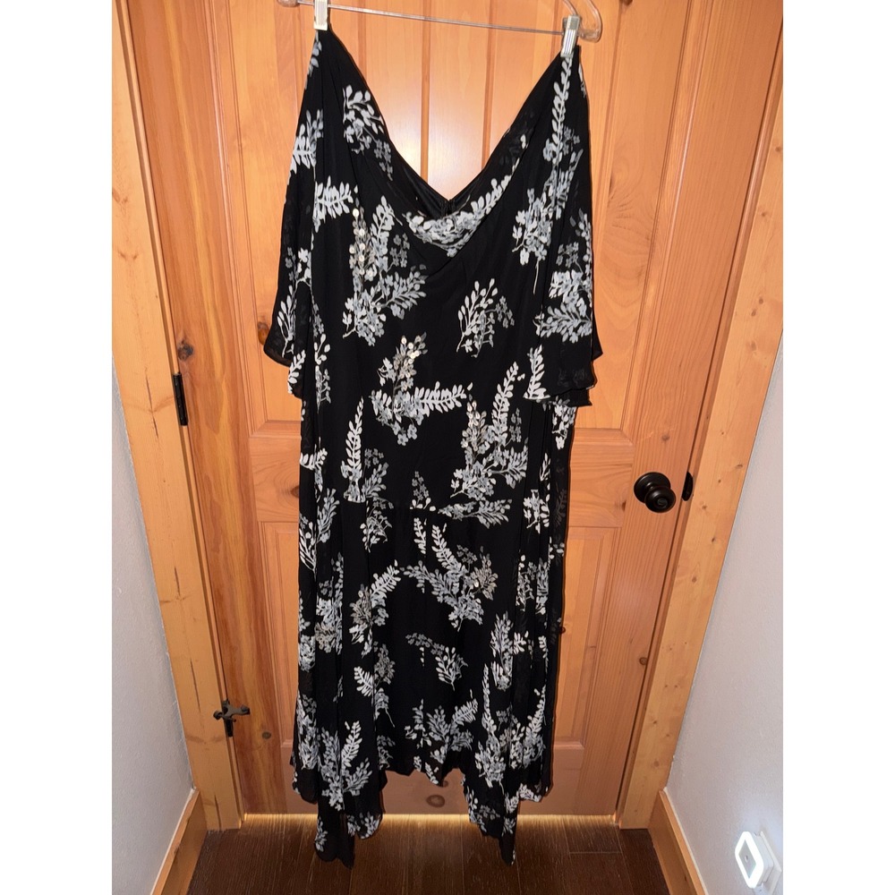 Roamans Plus Size 40W Black White Floral Sequin Midi Dress Flutter Sleek NWOT
